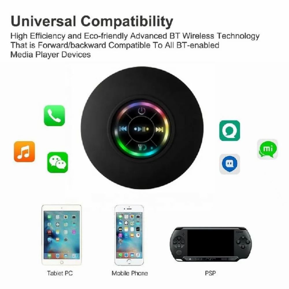 🔥 Waterproof Bluetooth Shower Speaker – RGB Lights, Strong Suction Cup & Built-in Mic 🔥