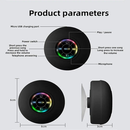 🔥 Waterproof Bluetooth Shower Speaker – RGB Lights, Strong Suction Cup & Built-in Mic 🔥
